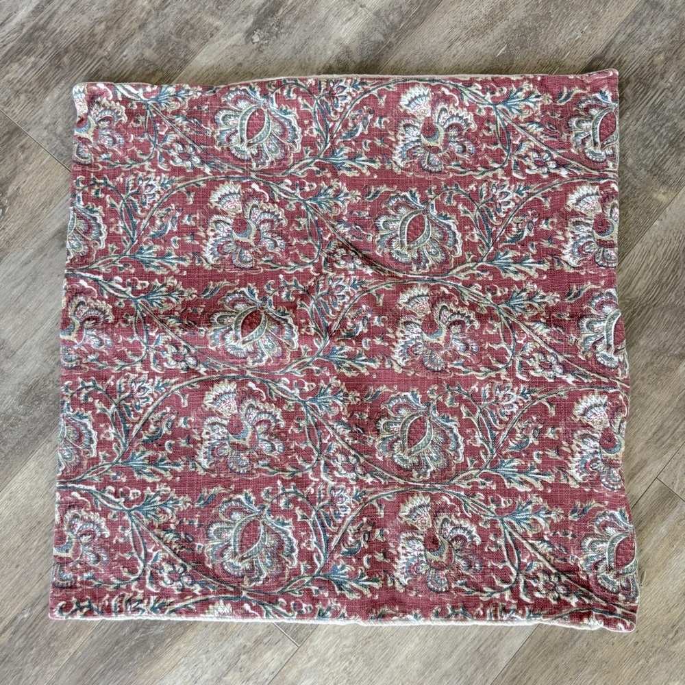 Pottery Barn Red/Maroon Beige Cotton Fabric - 19.5” x 19.5”